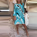 Elegant Crew-Neck Printed Office Dress