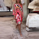 Elegant Crew-Neck Printed Office Dress