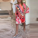 Elegant Crew-Neck Printed Office Dress