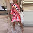 Elegant Crew-Neck Printed Office Dress