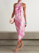 Elegant Halter Patchwork Maxi Dress