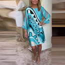 Elegant Crew-Neck Printed Office Dress