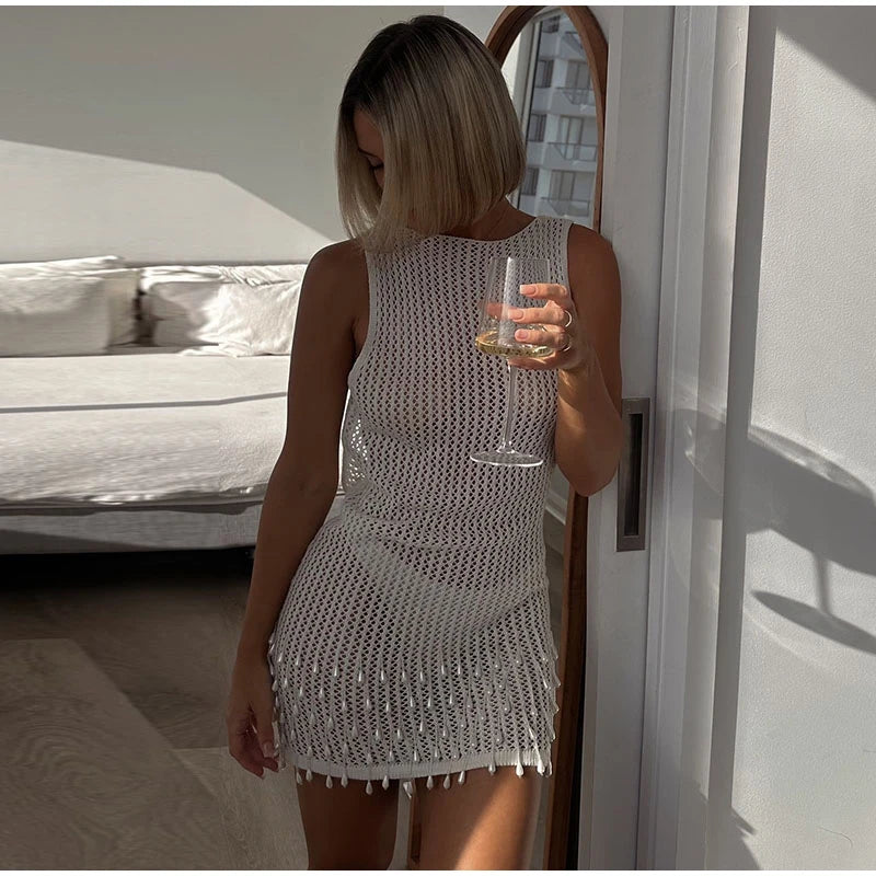 Sexy Pearl Knitted Backless Dress