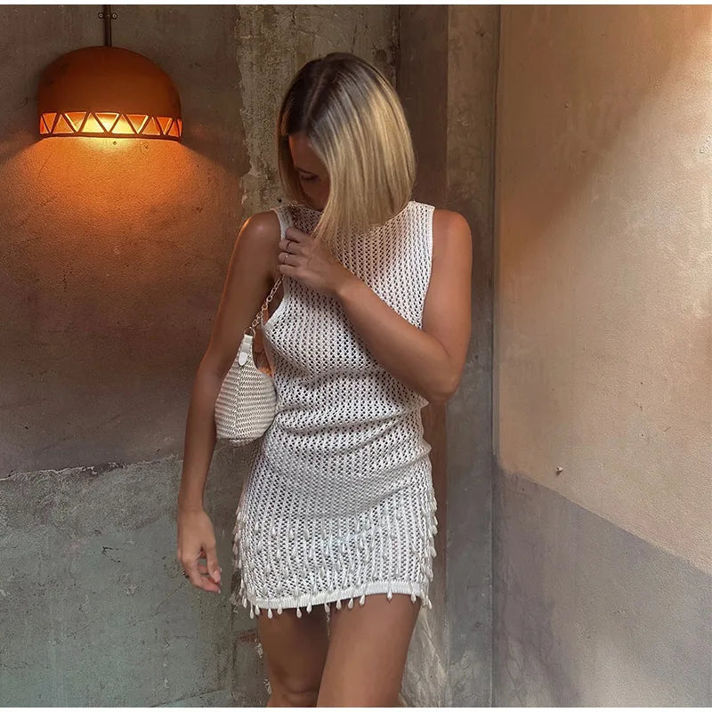 Sexy Pearl Knitted Backless Dress