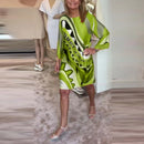 Elegant Crew-Neck Printed Office Dress