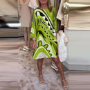 Elegant Crew-Neck Printed Office Dress