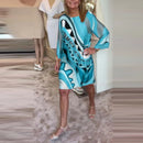 Elegant Crew-Neck Printed Office Dress